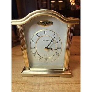 Seiko Quartz Brass Mantle Carriage Clock With Alarm. WORKS
